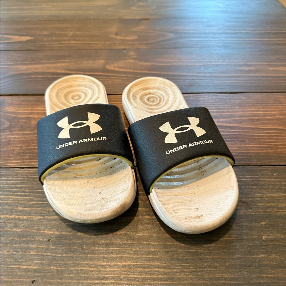 Under Armour Black and Cream Slides